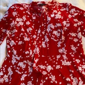 Knee length red and white dress